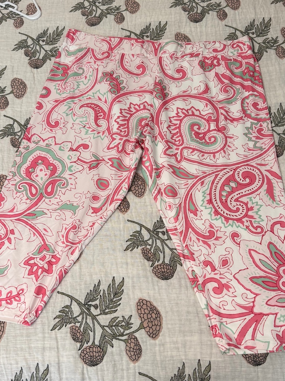 Women's Pink Paisley Capris with Mint Accents